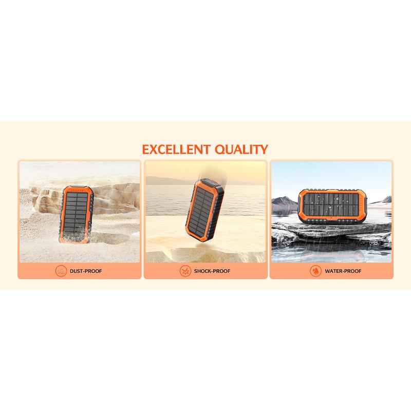 Solar Charger Power Bank 40000mAh Built in 4 Cables and Hand Crank, Portable Charger 22.5W Fast Charger 6 Outputs & 4 Inputs External Battery Pack with Bright Flashlight and Compass