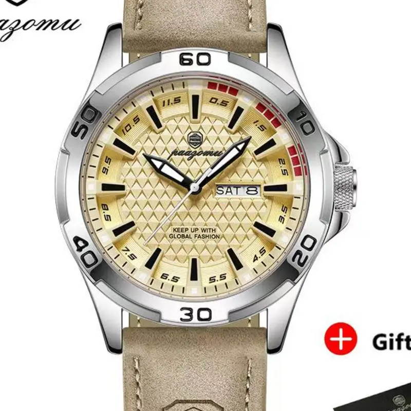 Paazomu Men's Water-Resistant Quartz Analog Watch with Stainless Steel Case, Luminous Hands Wristwatch with Day-Date Display, Sporty Casual Design