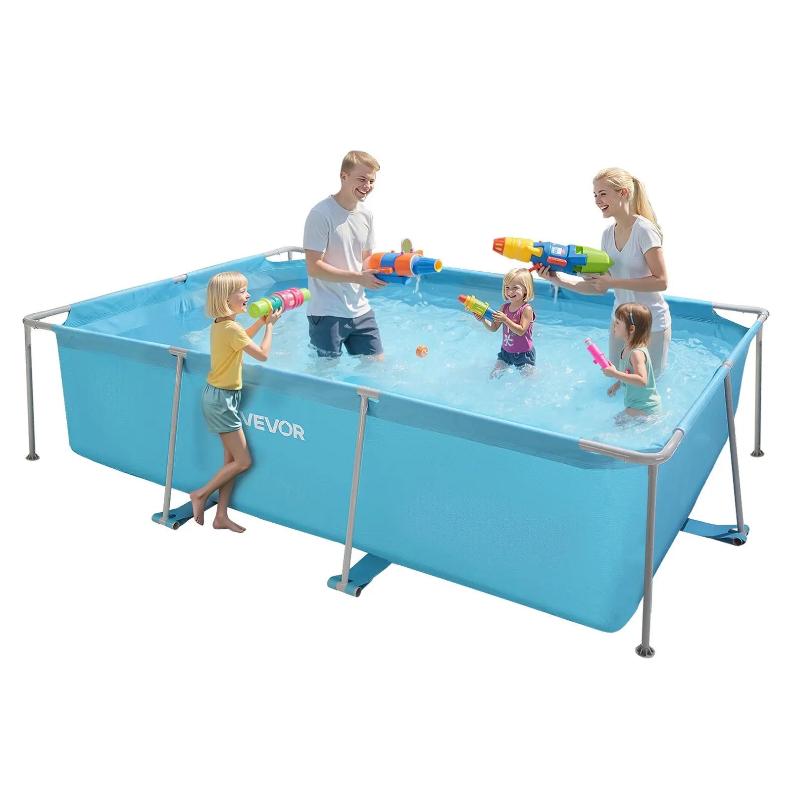 【toolupgrade】VEVOR Frame Above Ground Swimming Pool, 118x 78x 30 in Rectangular Steel Metal Frame, Large Rectangle Outdoor Backyard Family Pool, Easy to Assemble Rust-Resistant, 1046 Gallon Water Capacity, Blue