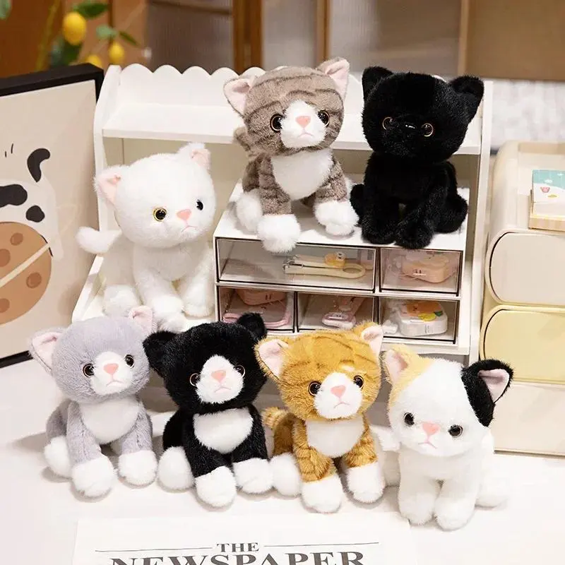 15cm High-Quality Plush Simulated Sitting Cat Pendant - Soft White-Black Kitten Stuffed Keychain Doll, Kids Birthday Gift with Dropship & Wholesale Services
