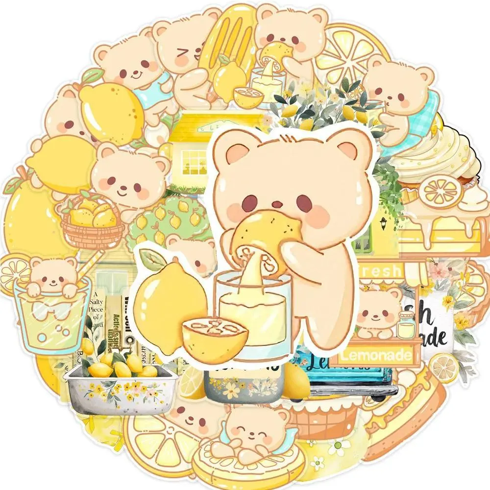 10/35pcs Transparent Cute Lemon Bear Cartoon Stickers Aesthetic Decals Toys DIY Luggage Phone Stationery Kawaii Sticker for Gift