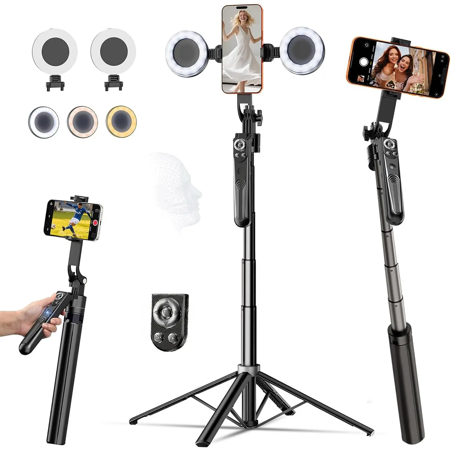 Tripod for  with Ring Light Selfie Stick Phone Stand | 360° Rotation Auto   Tripod with Remote, No App, Content Creator Essentials for  YouTube Live Streaming