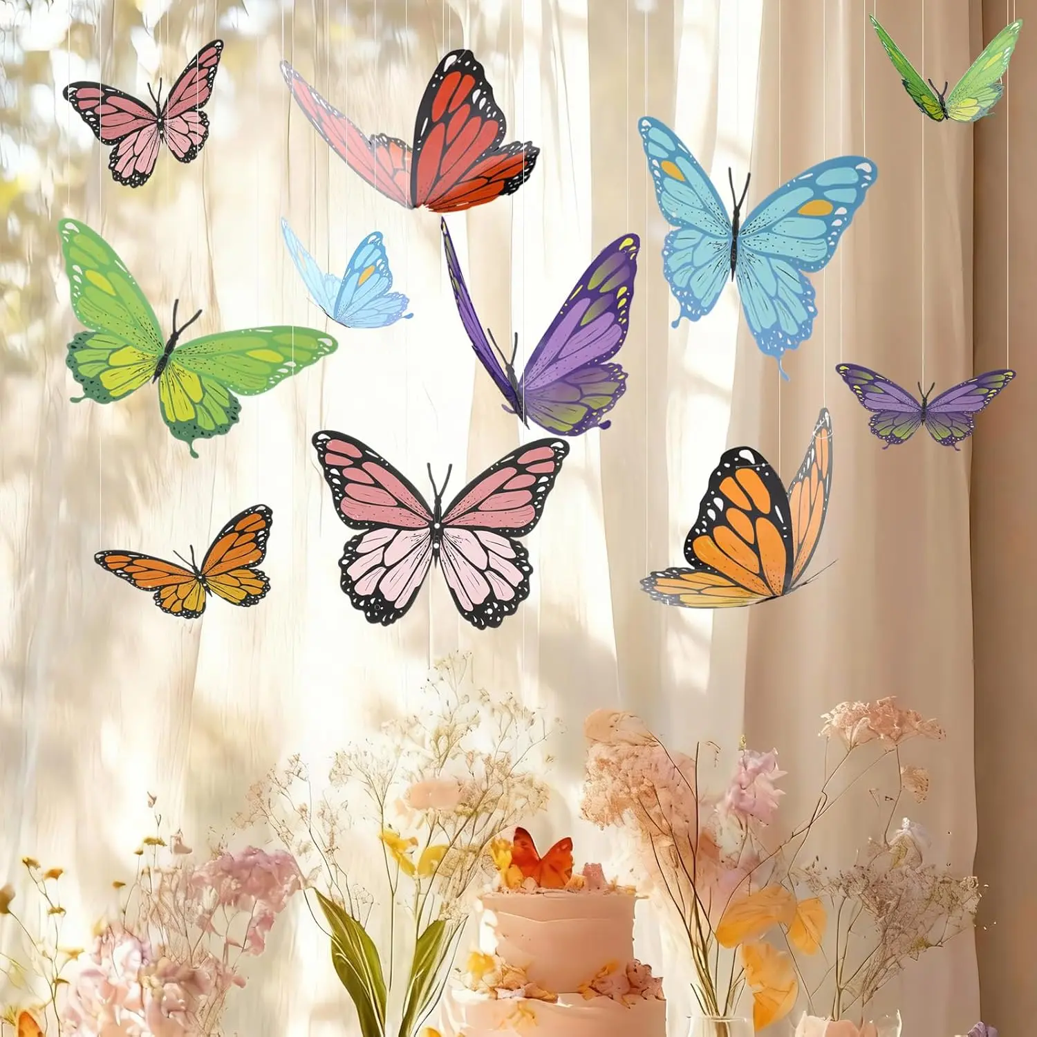 18 Pcs Large Butterfly Party Decorations 3D Colorful Paper Pastel Butterfly Hanging Decoration 2 Sizes Paper Butterflies Birthday Party Supplies for Wedding Baby Shower Room Ceiling Decor