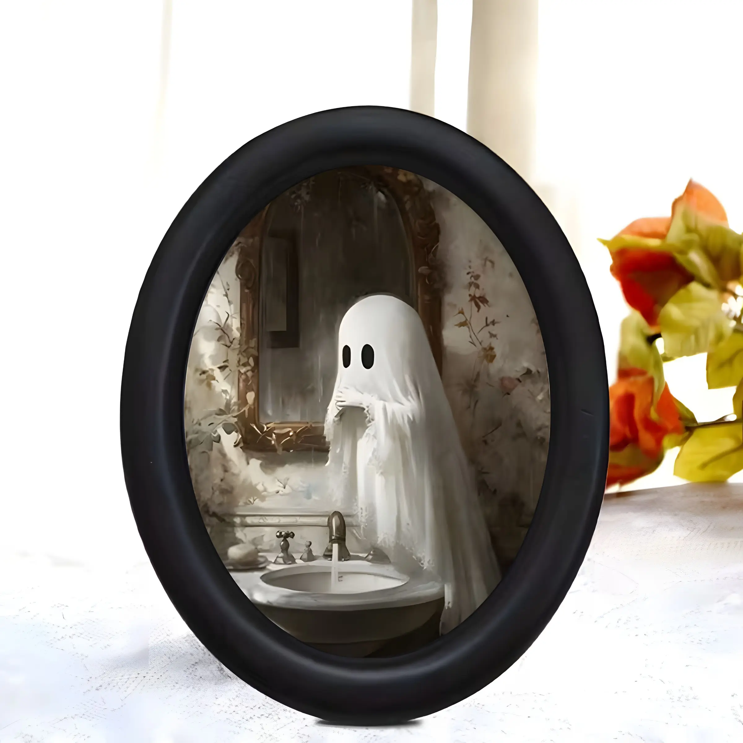 Vintage Floral Bathroom Ghost Soap Holder, Soft Spooky Halloween Bath Decor, Unique Wall Art for Home Decoration