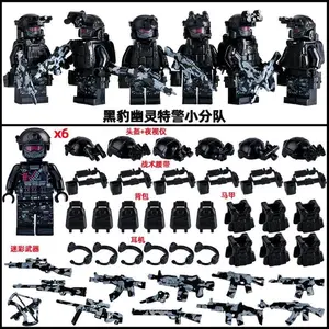 2026 hot item Compatible Lego Small Granular Military Mannequin Black Panther Ghost Special Police Special Soldier Human Building Block Toy