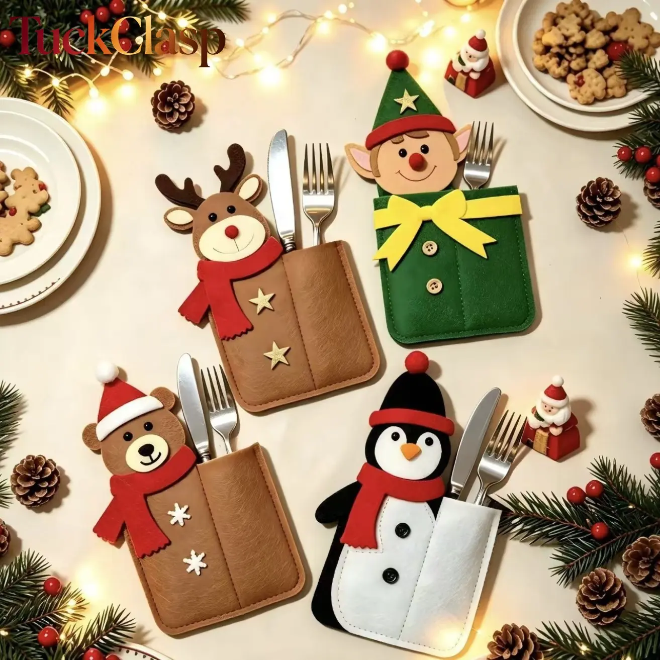 New Christmas Table Decor, Santa Cutlery Holders, Cartoon Santa Silverware Pouches for Xmas Table Setting