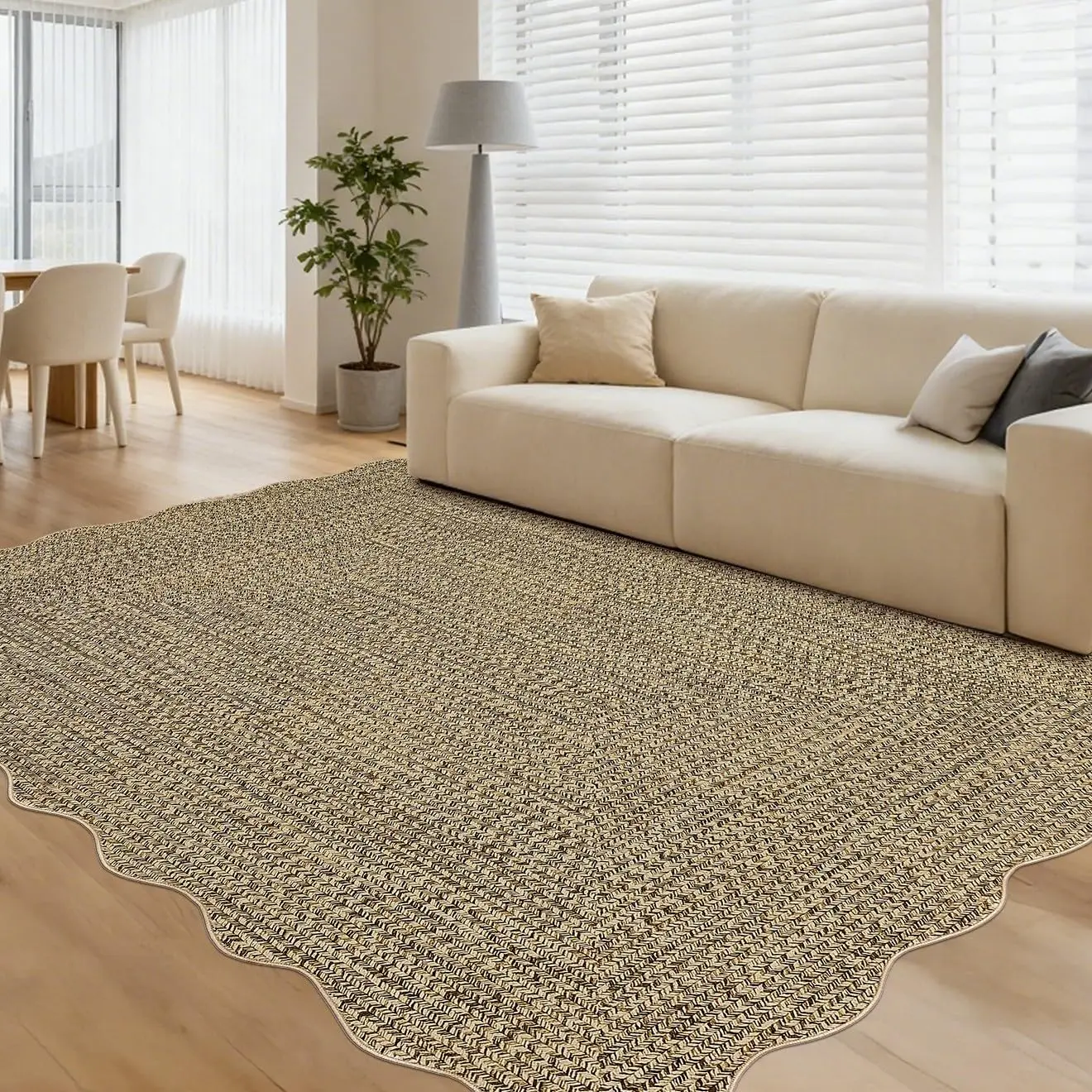GARVEE Printed 8x10 Area Rug - Non-Woven, Non-Slip, Washable, Stain Resistant, Ultra-Thin, Foldable Floor Cover with Scalloped Design for Living Room, Nursery, Dining Room