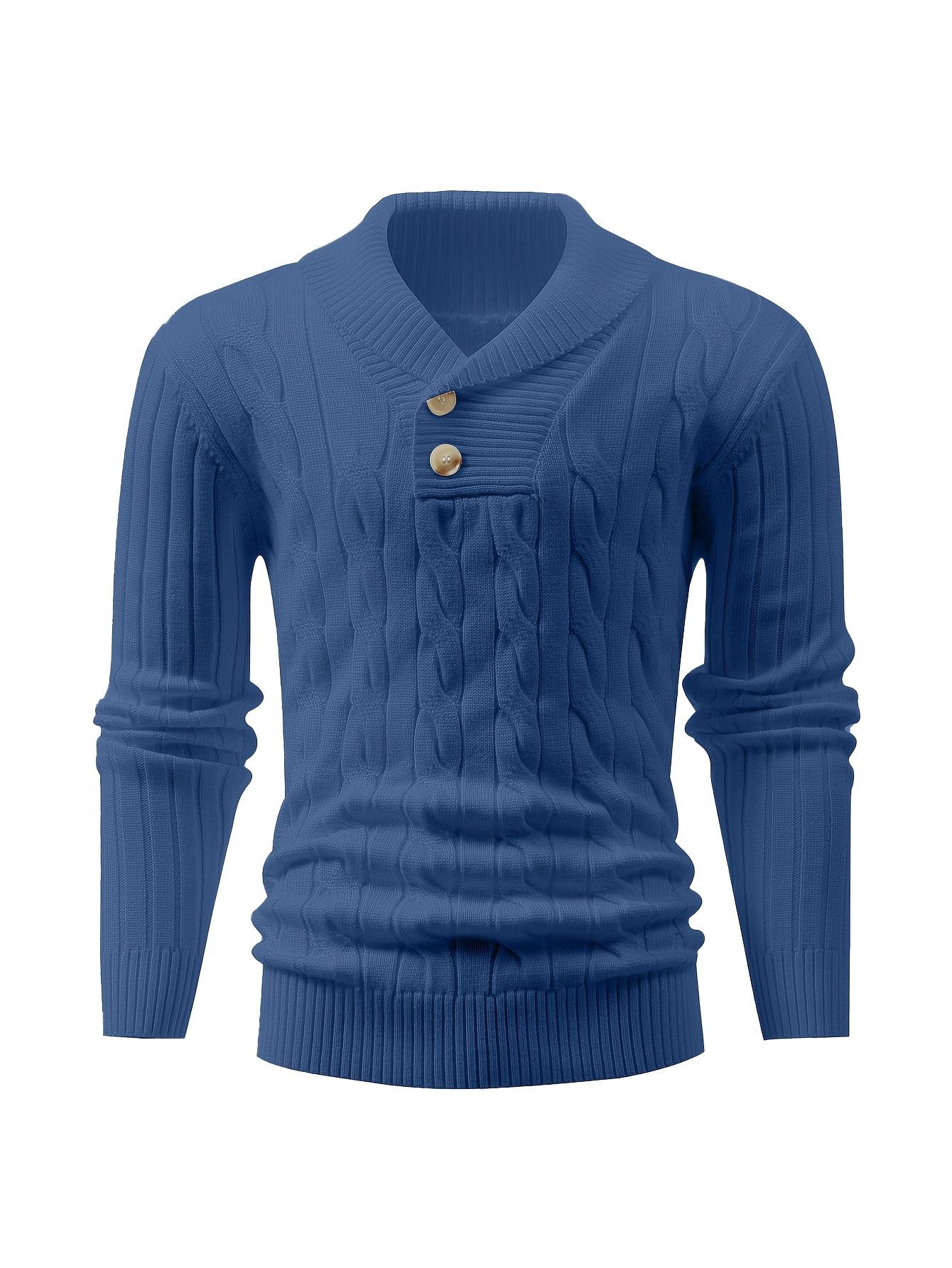 Long Sleeve Men's Casual Knit Sweater with Twist Rope Design, Lapel Collar Pullover for Fall/Winter