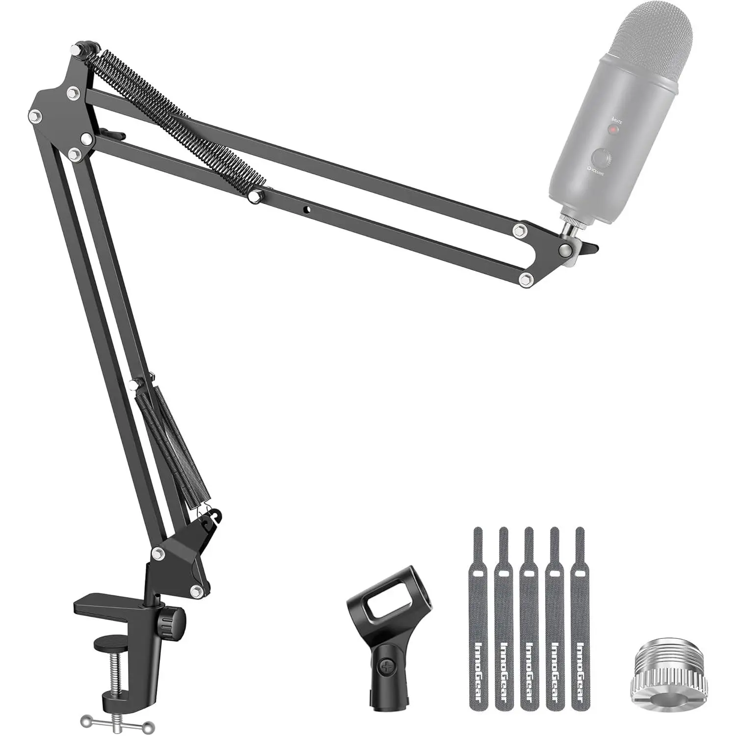 Boom Arm Microphone Mic Stand for Blue Yeti HyperX QuadCast SoloCast Snowball Fifine Shure SM7B and Other Mic, Black