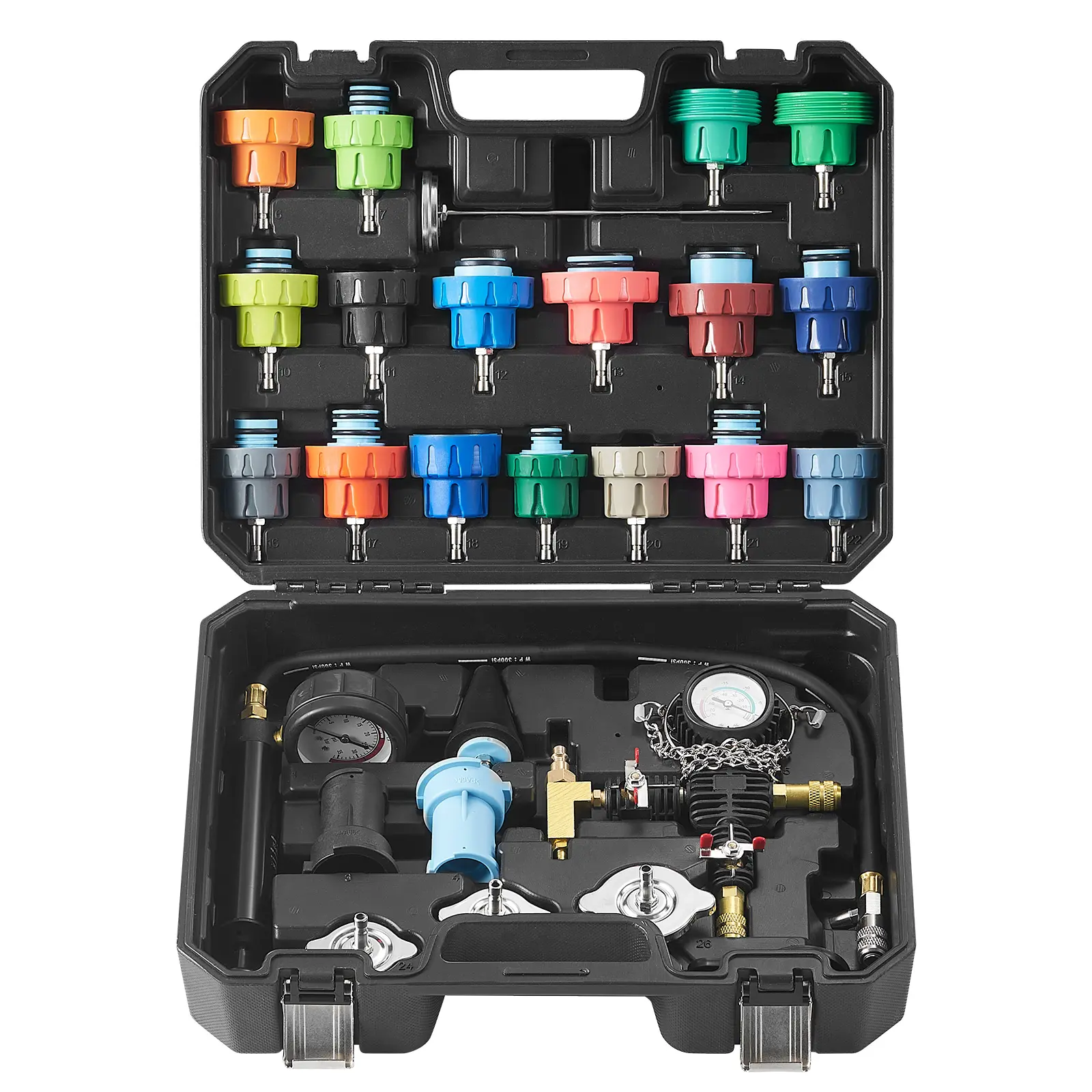 28-Piece Universal Radiator Pressure Tester Kit Set - PA66 Rubber, Aluminum Body, High Compat. for Automotive Pressure Check & Car Maintenance