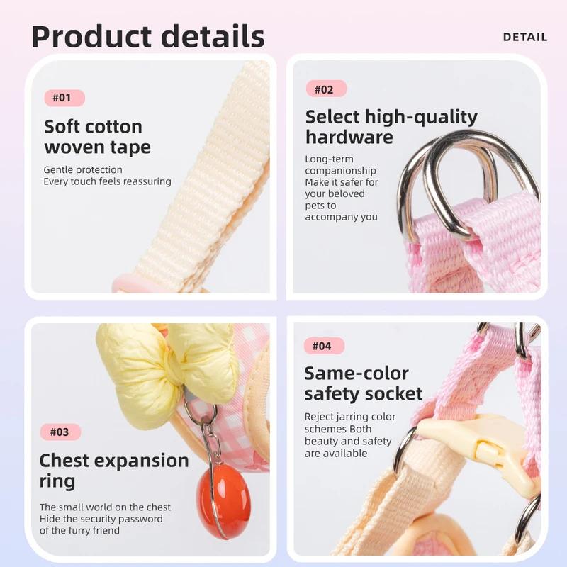 Cute Checkered Bow Tie Dog Harness Anti-Pull Dog Collars Adjustable Pet Harnesses Vest for Small  Dogs Walking Pet Supplie