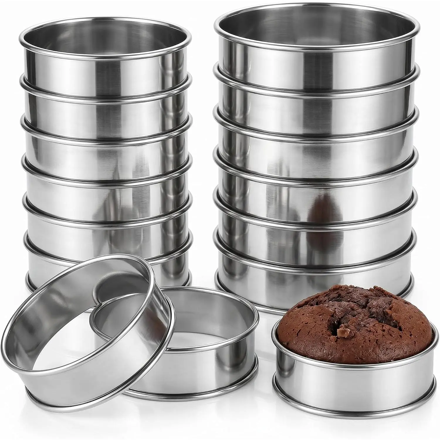 16-Pack English Muffin Rings, Stainless Steel Crumpet Molds (4" & 3.15"), Double-Rolled Non-Stick Tart Rings for Baking, Frying Eggs, Pancakes & Breakfast Sandwiches