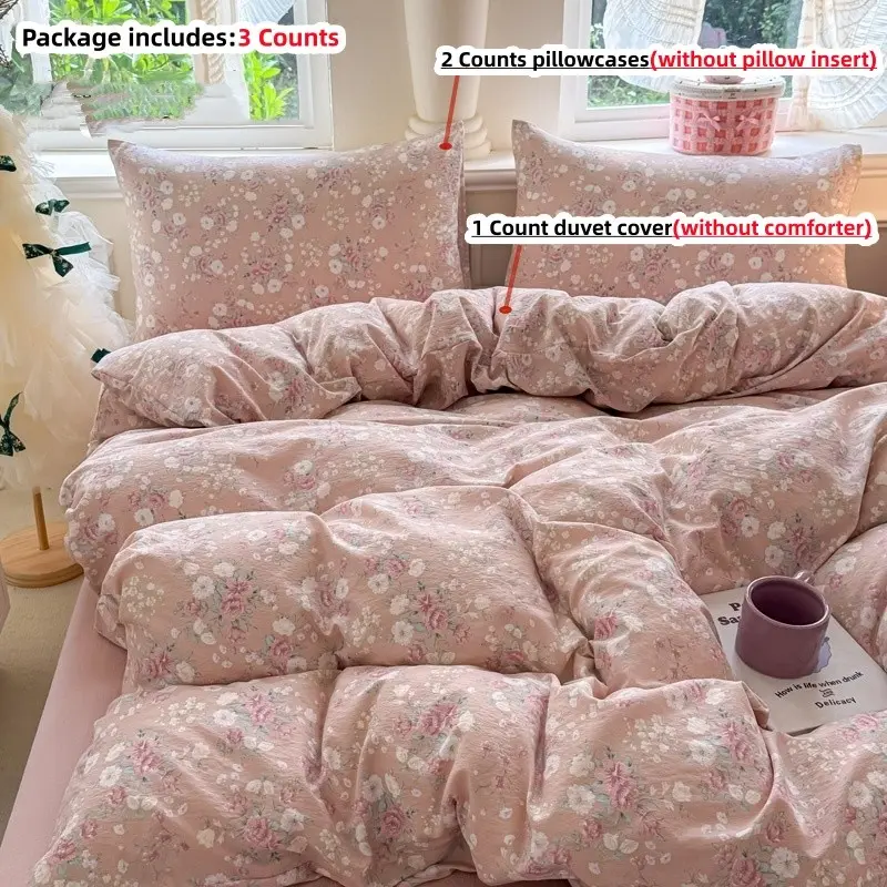 3pcs Plant Floral Cozy Bedding Set, Includes 1 Duvet Cover + 2 Pillowcases,without any filling, 100% Polyester, Single Twin Double Queen Size