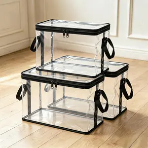Hinged Lid Clear Plastic Storage Box Large Thick Heavy Duty High Capacity Organizer for Home Camping Travel Attic Moving, Large Clear Thick Plastic Storage Box with Hinged Lid, Perfect for Travel, Home, Camping, Heavy-Duty Durable High Capacity Organizer