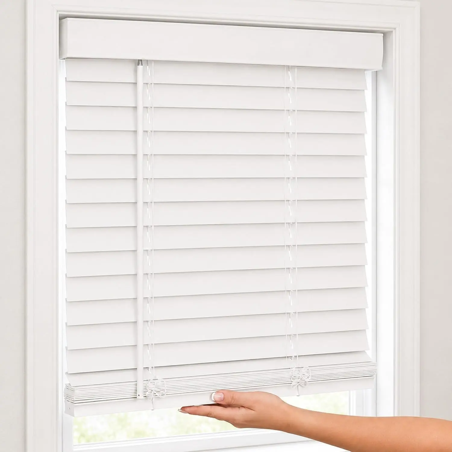 CHICOLOGY 2" Cordless Faux Wood Blinds, Smooth PVC Room Darkening Window Blinds, Cordless Lift, Light Control & Privacy, Inside/Outside Mount, Moisture Resistant, Basic White, 22" W x 36" H