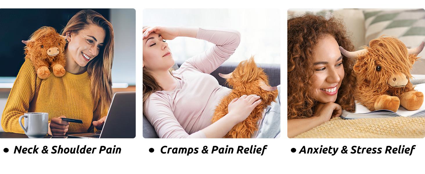 Highland Cow Stuffed Animals, Microwavable Stuffed Animals Heating Pad for Cramps, Pain Stress Relief, Heatable & Coolable Lavender Scented Cow Plush Toy for Anxiety, Women Kid Bedtime Highland Cattle