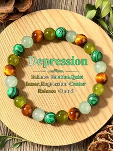 Natural Stone Depression Beaded Bracelets , Tiger'S Eye & Malachite , Brings Luck , Clearing , Abundance , Yoga Meditation Jewelry , Ideal Gift