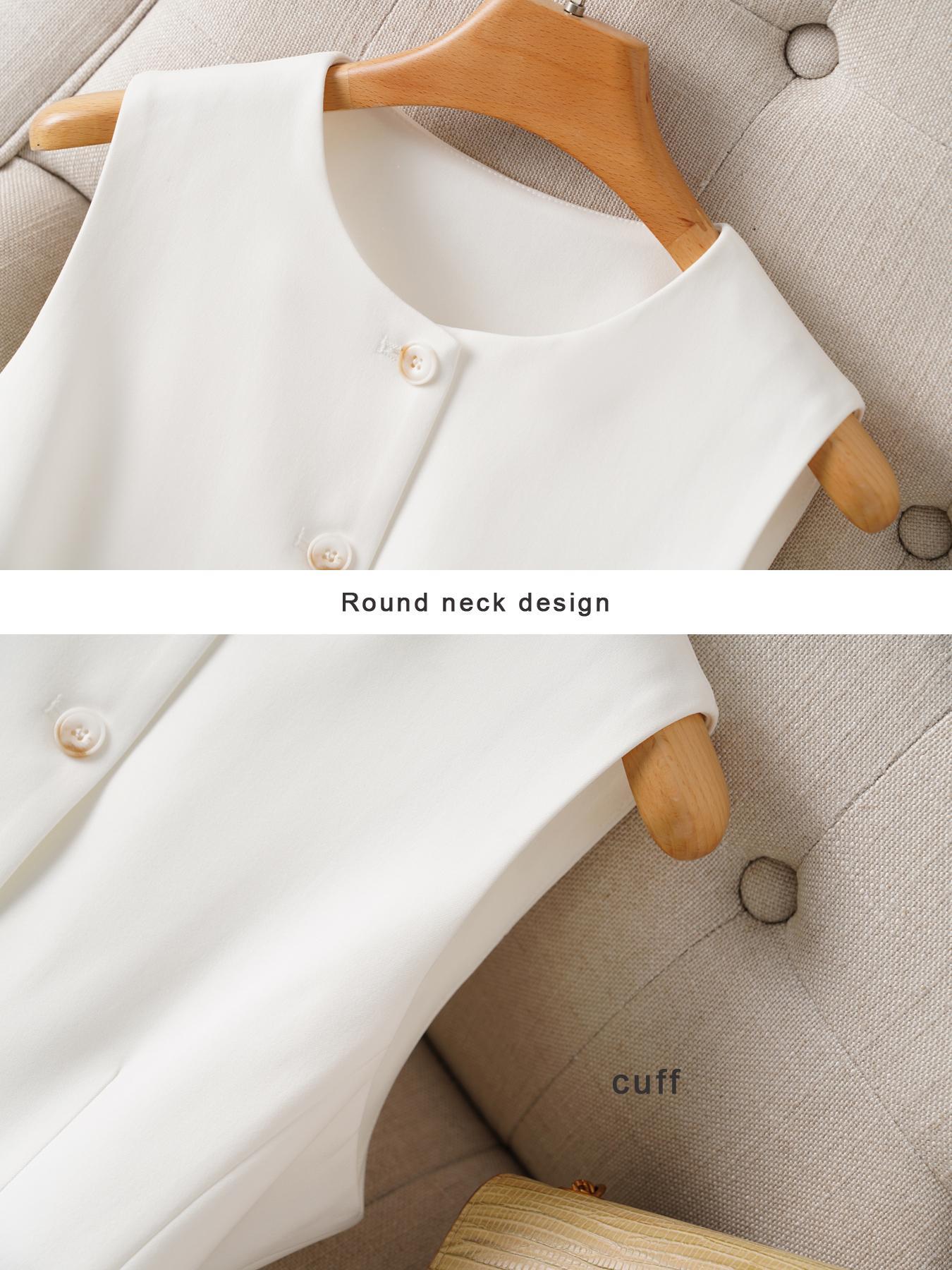 Women's Solid Color Button Front Vest Blazer, Casual Fashion Comfy Sleeveless Outerwear for Daily Outdoor Wear, Women Clothing for Spring Fall