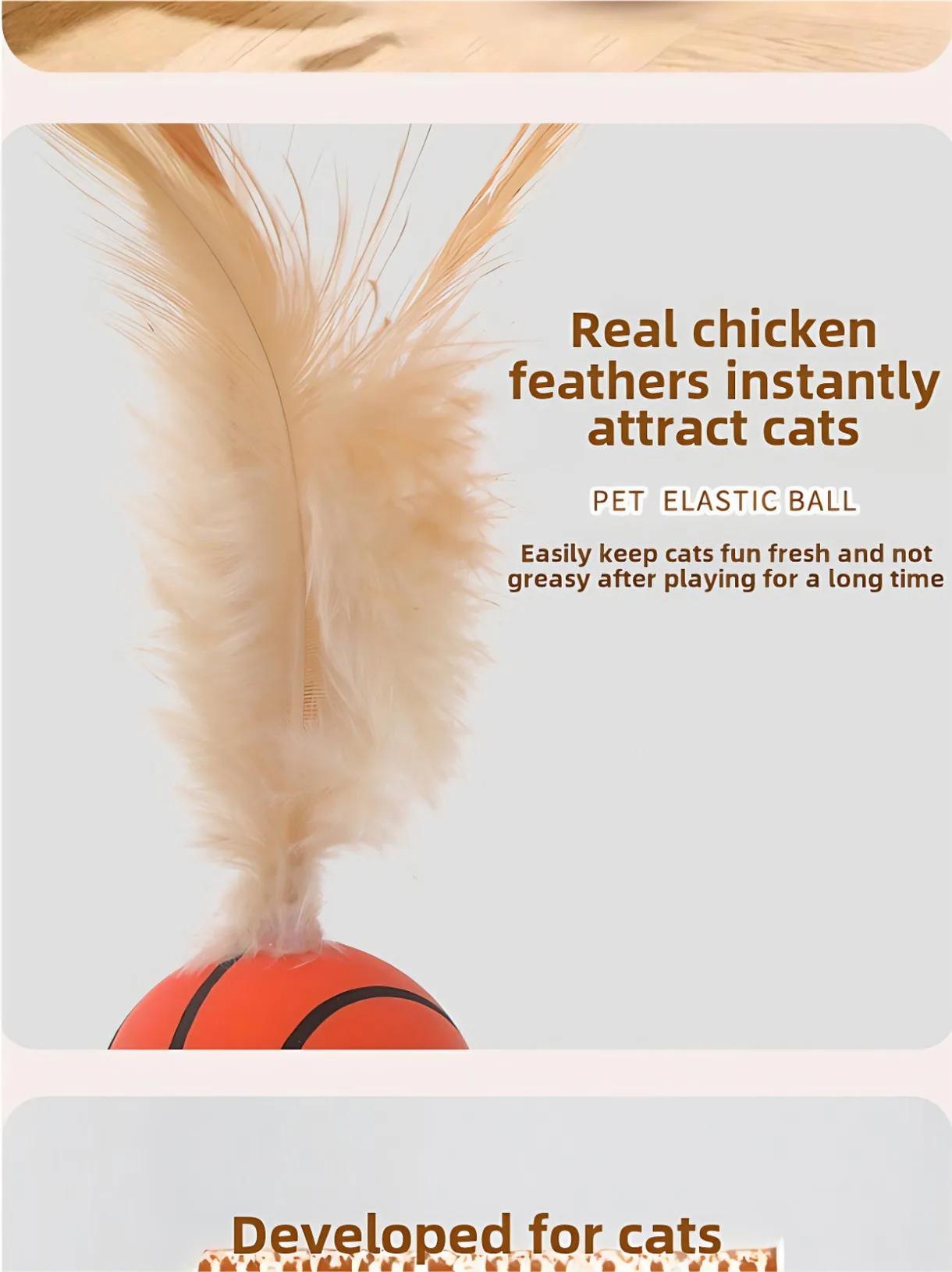 New Rubber Elastic Ball with Feathers Interactive Cat Toy for Chasing Biting Play Fun as Soccer Football Basketball Baseball Ball Pet Supplies