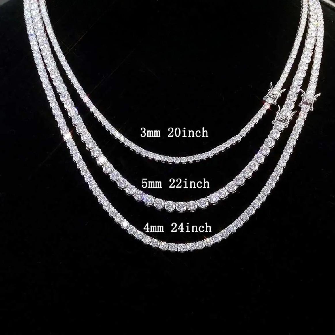 3/4/5mm Hip Hop Moissanite Tennis Necklace Ice Out VVS1 Diamond Chain Bling Bling Sparkling Jewelry Iced Out Chain Luxury Gift for Men Women Streetwear Jewelry