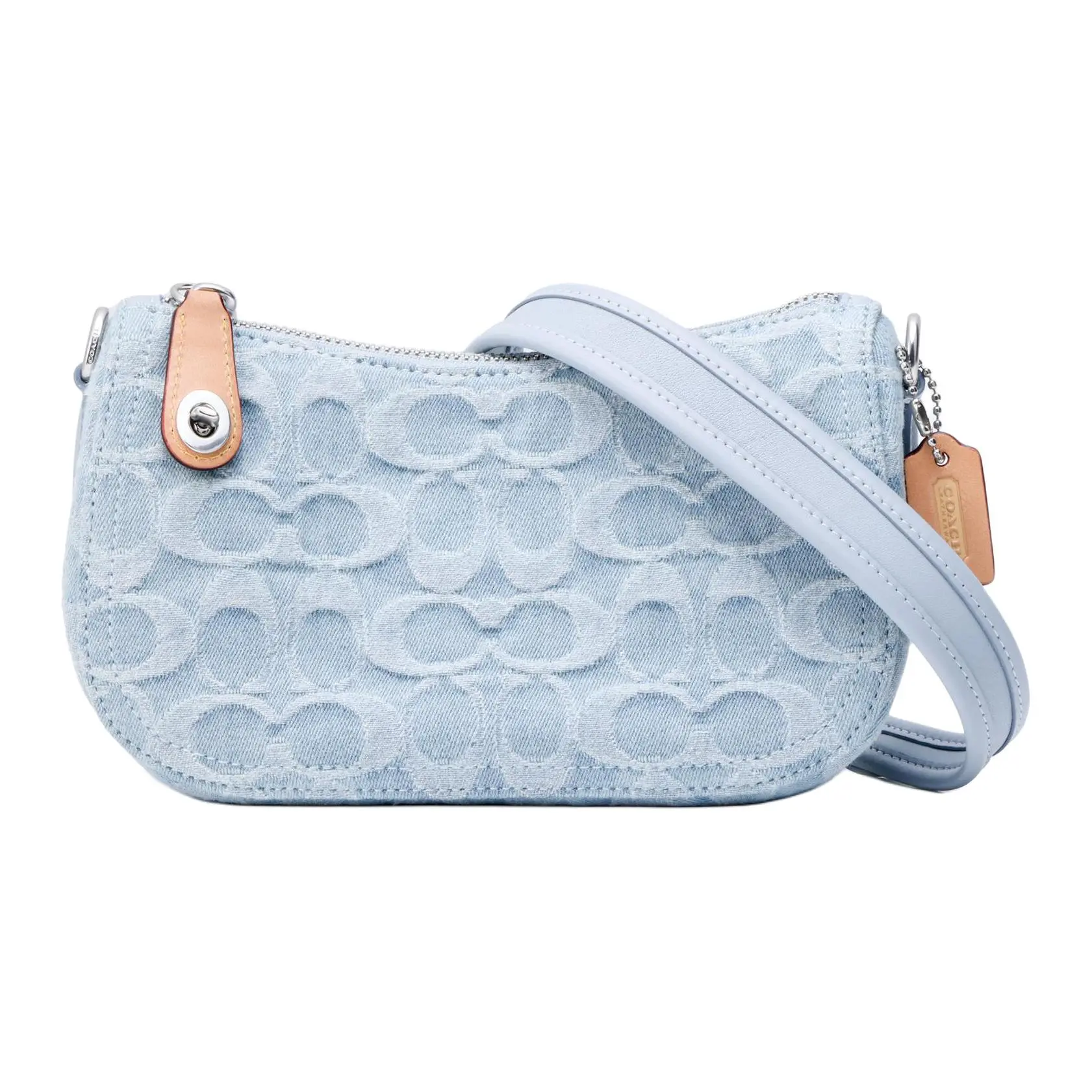 COACH Swinger Logo-Embossed Saddle Bag – Small Women’s Denim and Leather Crossbody Handbag in Blue