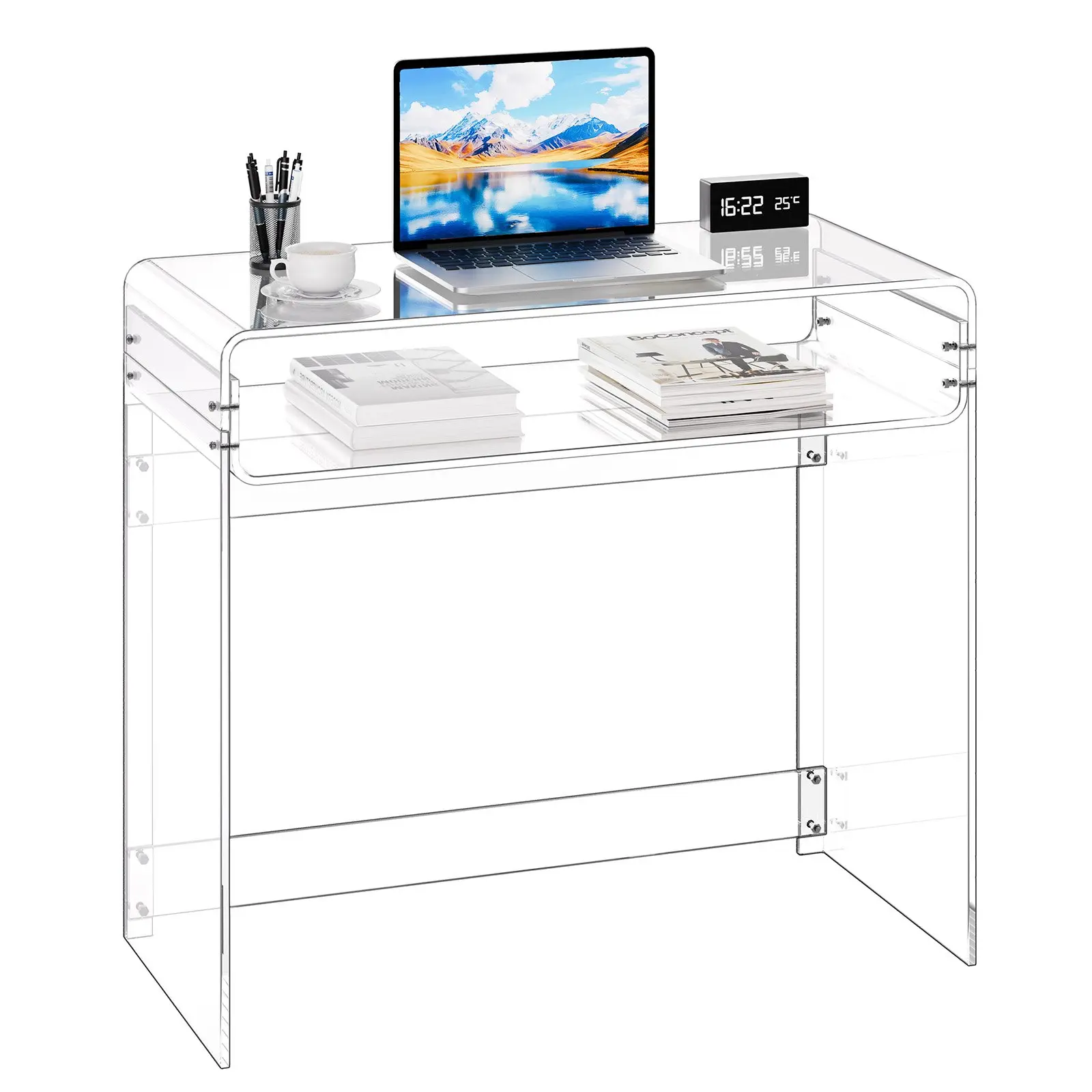 VEVOR Acrylic Table, 2 Tiers Clear End Table with Storage Shelf, Modern Rectangle Acrylic Side Desk, Transparent Thick Desk Nightstand for Bedroom, Office, Living Room, 15.7x 33.5x 29.5 in (Clear)