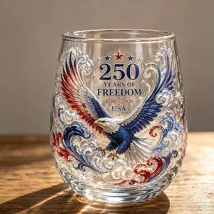 1pc 2026 New Design, 250th Anniversary Flower Eagle Gold Trim Egg Cup Crystal Sticker, 380ML Capacity, Elegant Gift Idea