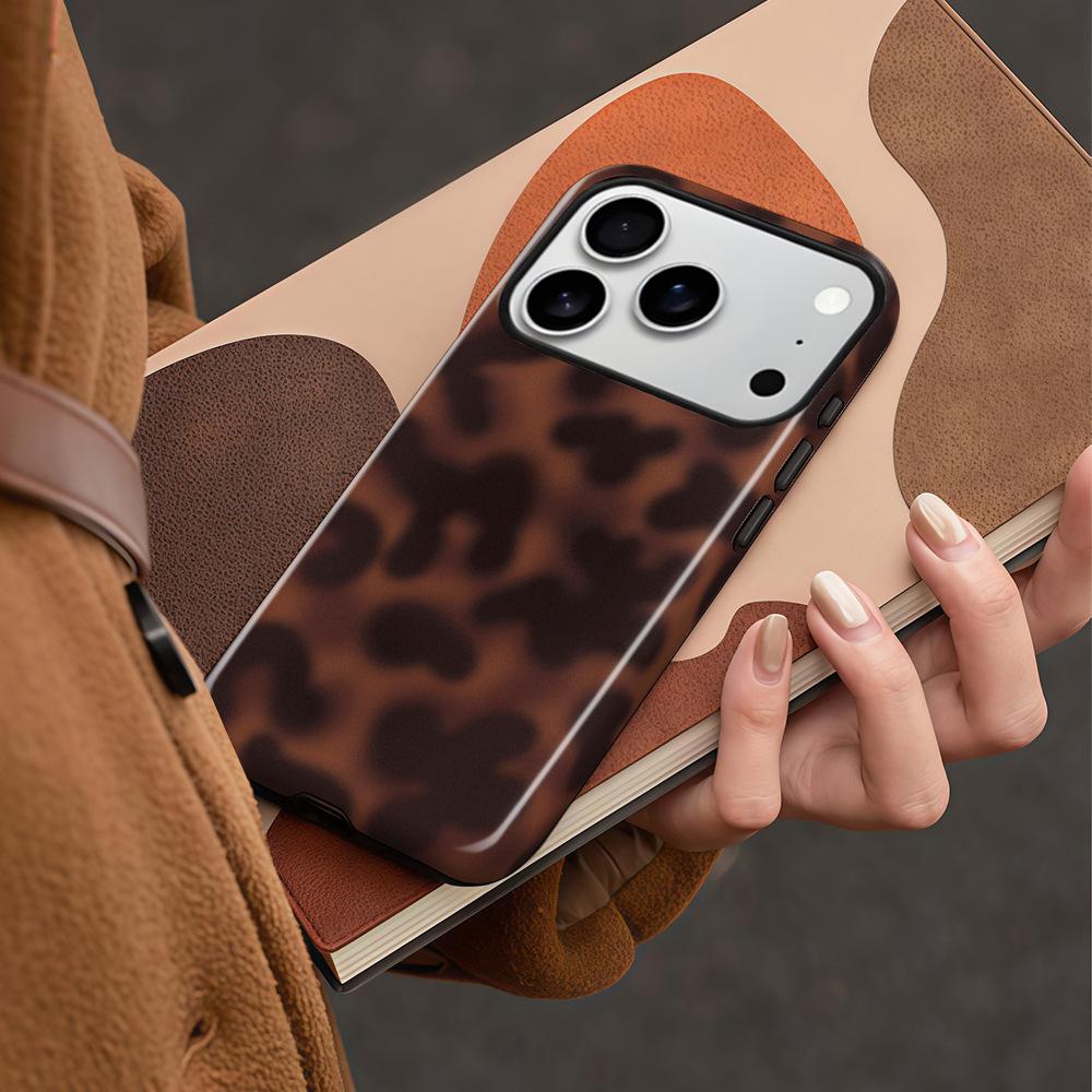 Tortoise Shell Phone Case for iPhone 17 Pro Max Shockproof TPU & Hard PC Protective Cover Amber Brown Leopard Design for Women & Girls