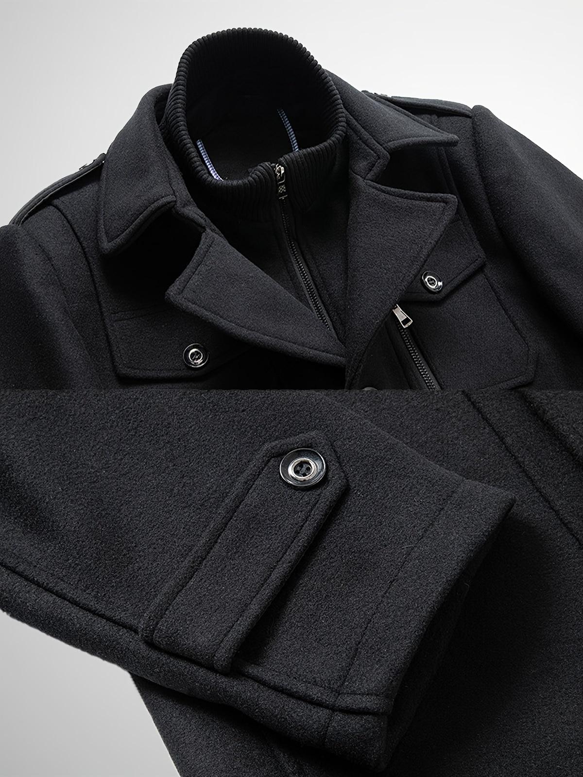 Men's wool-blend double-necked trench coat Detachable collar Single-breasted Winter tweed coat Casual warm coat Classic winter coat