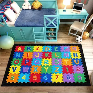 Color Puzzle Alphabet Number Educational Crystal Velvet Kids Play Rug #AlphabetNumberEducationalRug #PuzzleBlockPrintFloorMat #ToddlerLearningCarpet #CrystalVelvetHomeDecor