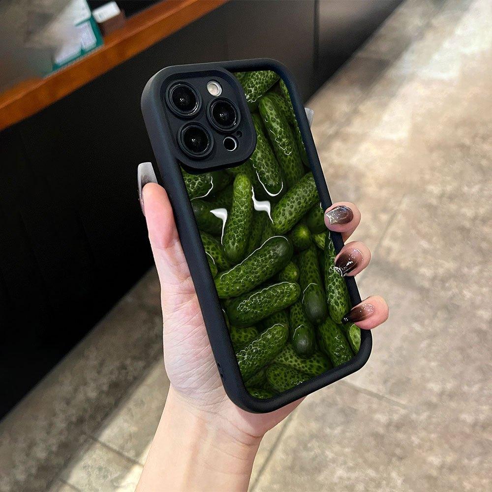 Fresh and Unique Cucumber-themed Creative Pattern, New "Heaven's Eye" Ladder-style Phone Case, Fun and Distinctive, Simple, Stylish, and Trendy, a Holiday Gift for Couples, Suitable for iPhone 17 E Air Pro ProMax iPhone16 15 14 Plus 13 12 Mini 11 X XS XR