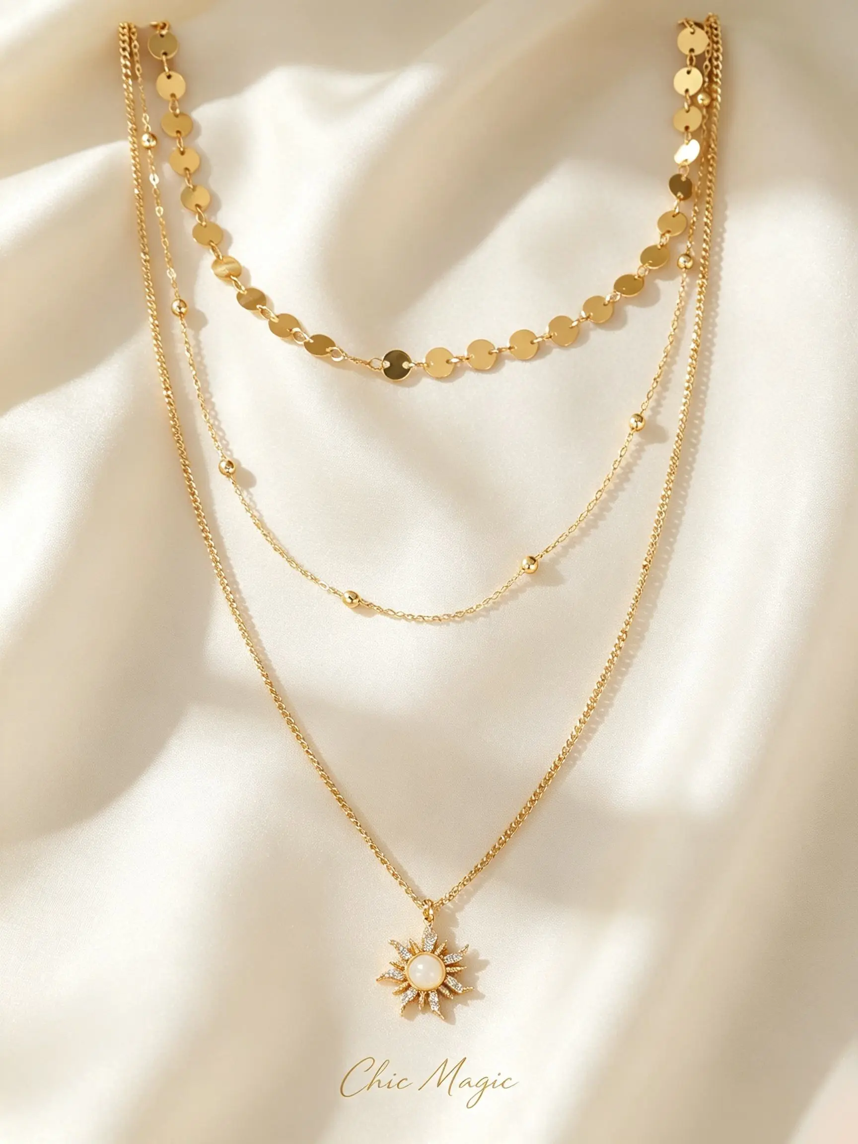 Women's Fashion Sun Pendant Necklace Set, Ideal for Daily Wear, Parties, and Music Festivals, Elegant Layered Jewelry,Ideal Gift For Women