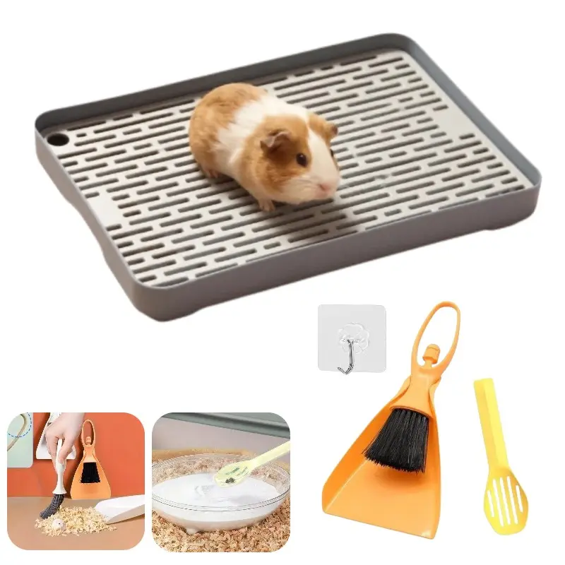 Guinea Pig Training Toilet Kit, Includes Removable Tray, Mini Broom & Dustpan, Adhesive Hook, Hygienic Potty Litter Box for Hamsters, Ferrets & Bunnies