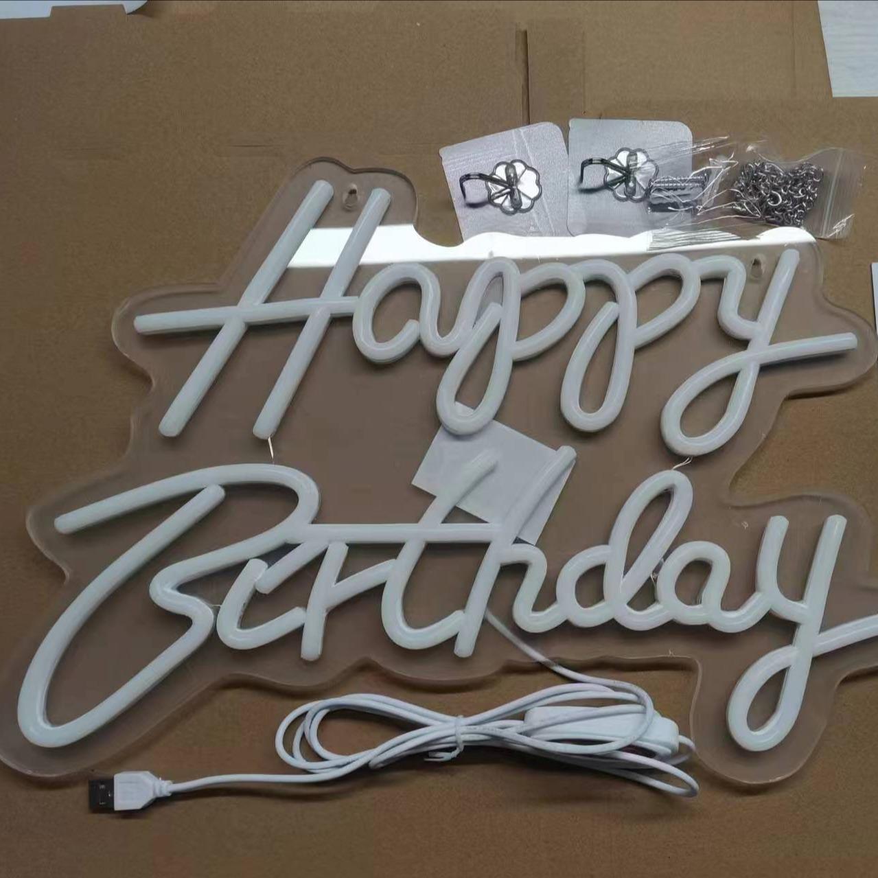 USB Powered LED Neon Light, Happy Birthday Design Background Sign, Decorative LED Mood Light for Wedding, Birthday Party, Festival, Bedroom