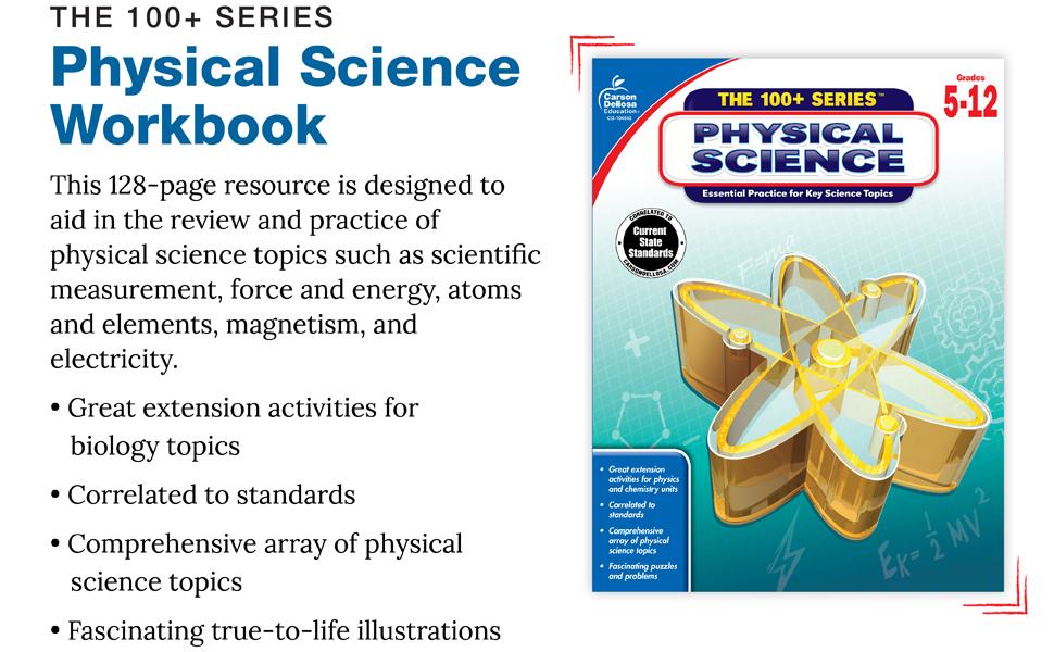 Carson Dellosa | The 100 Series: Physical Science Workbook | Grades 5-12, Science, 128pgs