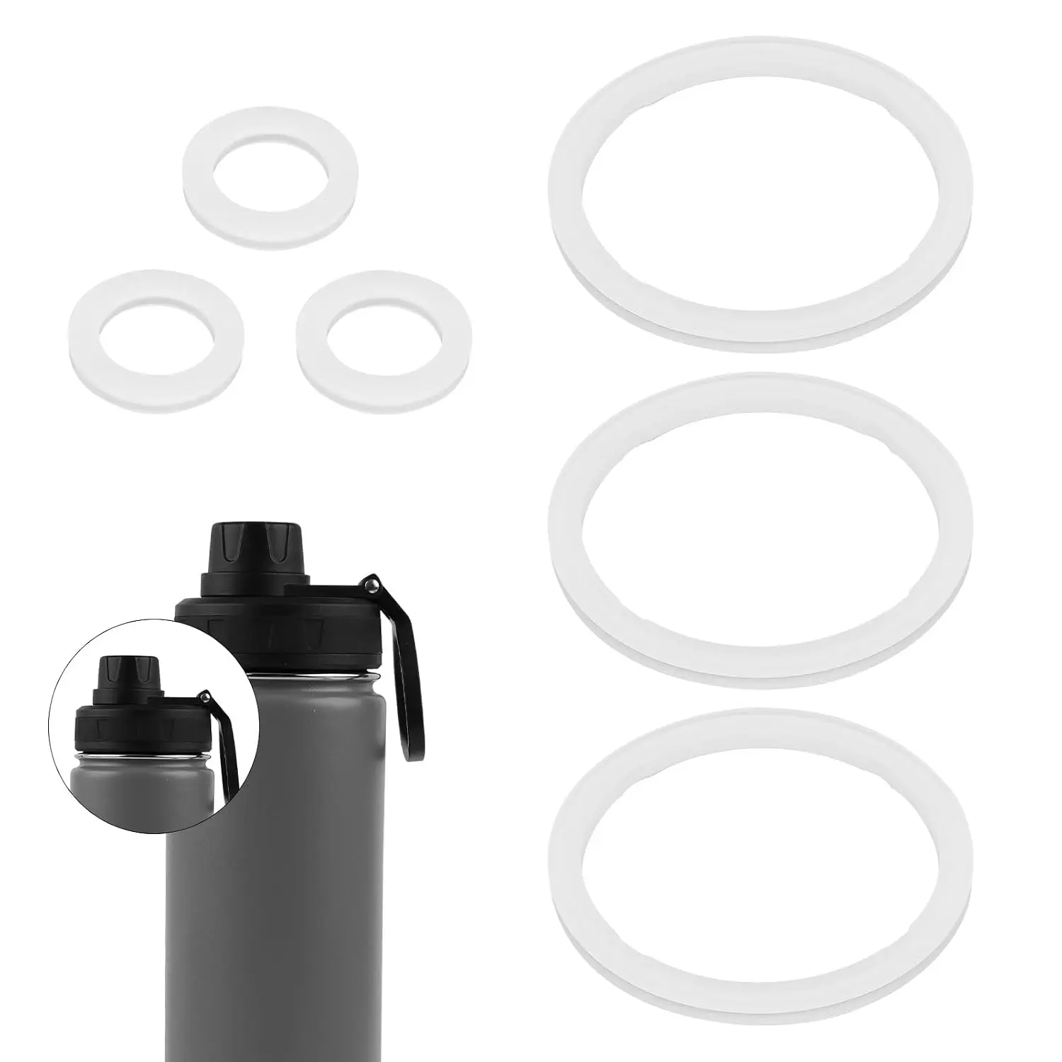6-Piece Stainless Steel Water Bottle Gasket Set - Leak-Proof O-Ring for Drinco Insulated Drinkware (14/18/22/32/40/64oz Chug Spout Lids), BPA-Free, Fits Various Oz Sizes, Ideal for Drink Use