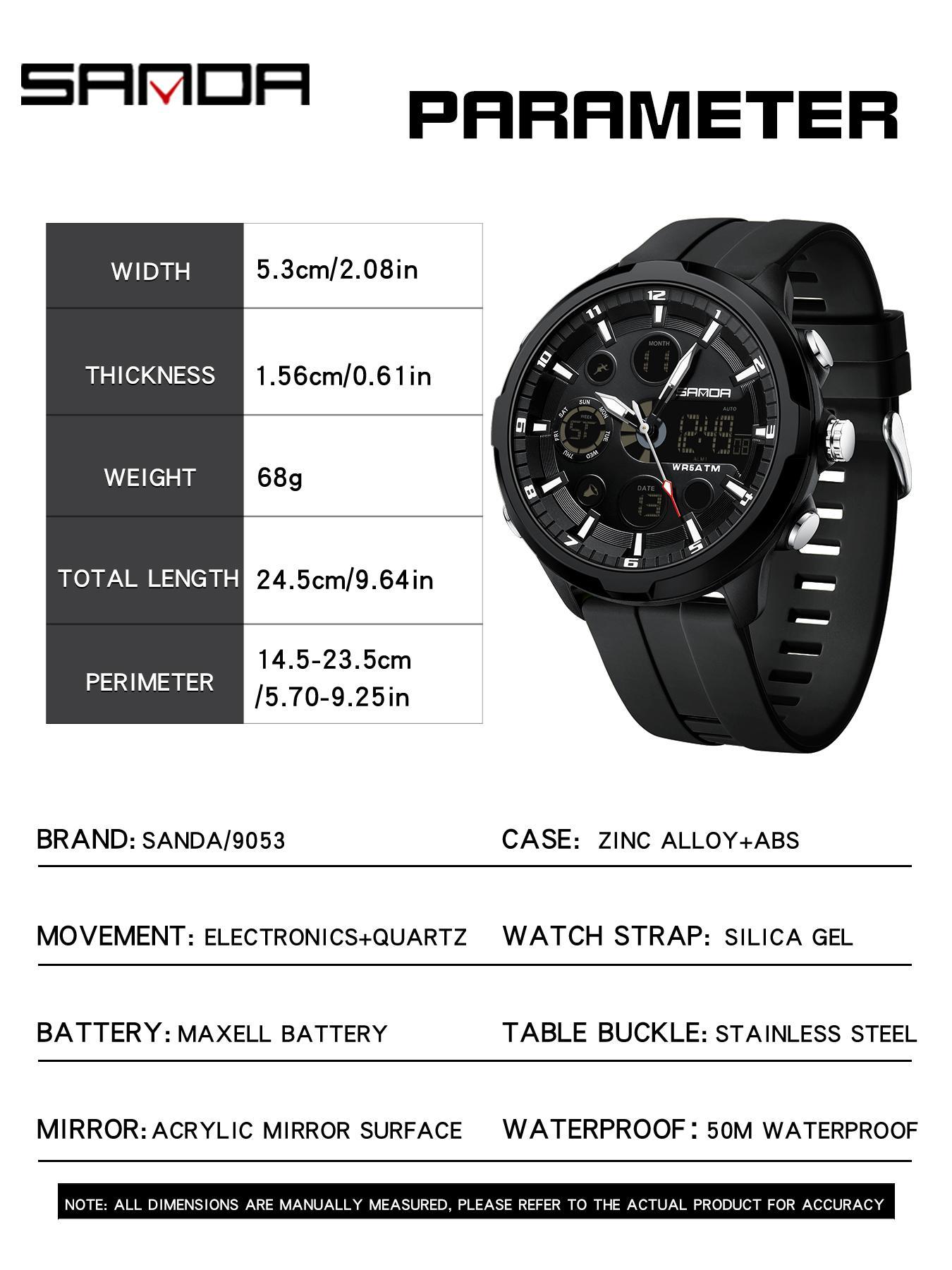 Men's Fashion Analog-Digital Quartz Watch, Casual Round Dial Multifunctional Wristwatch with Luminous Alarm and Box, Water-Resistant detail 6
