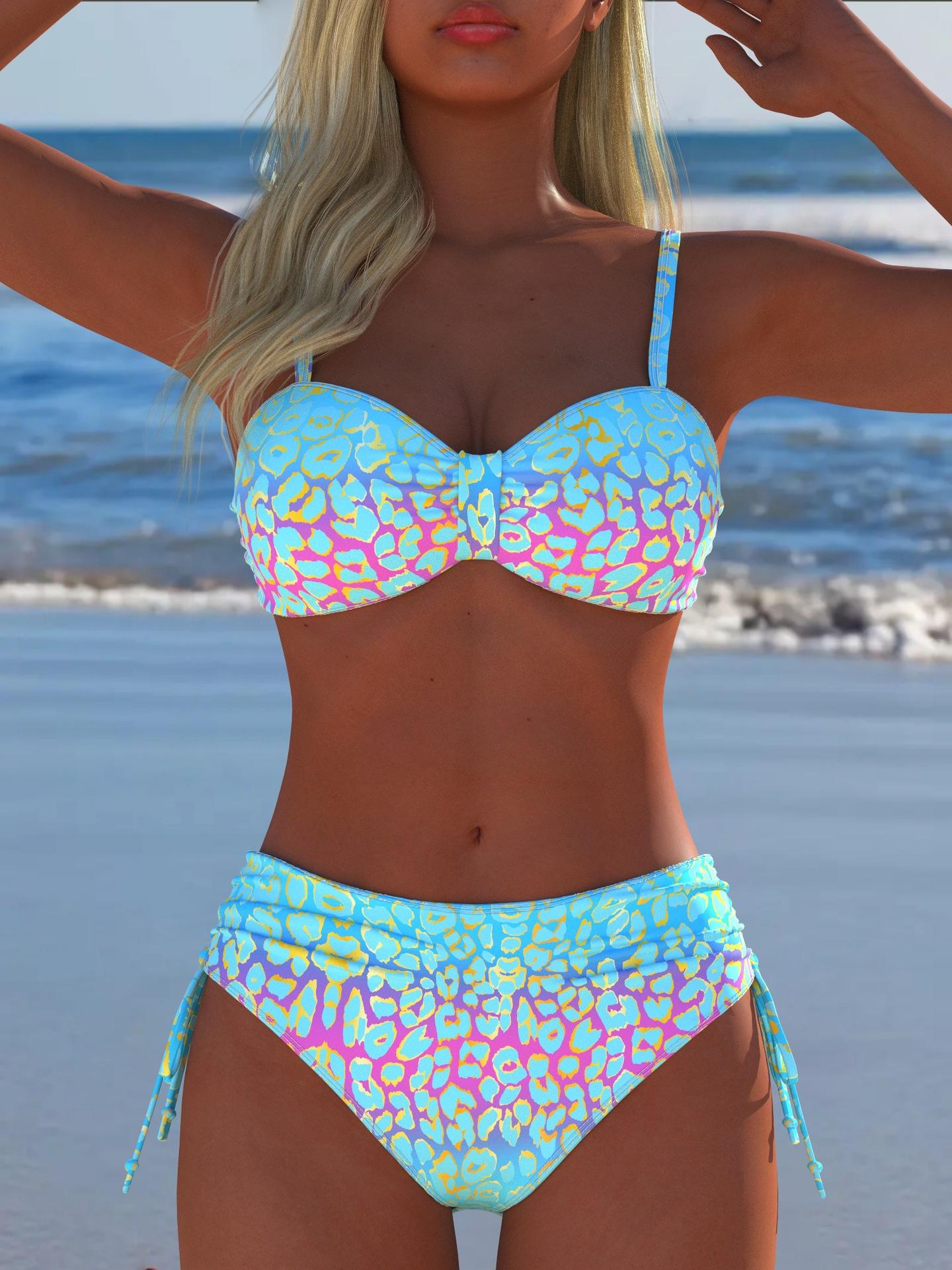 Tropical Neon Leopard  High-Waist Bikini for Beach Glow!