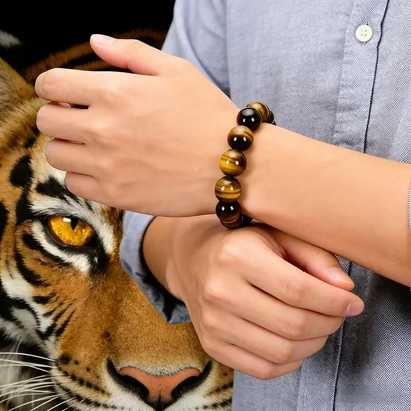 Natural Lucky Bead Bracelet, Tiger Eye Stone, Bohemian Polished Beads, DIY Jewelry Making, Festival Party Gift