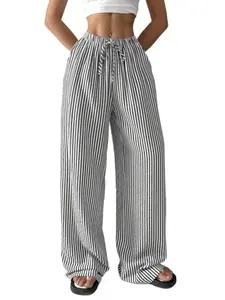 Women's Striped Loose Fit Casual Straight Leg Pants, Comfortable and Stylish Bottoms for Everyday Wear, Perfect for Relaxed