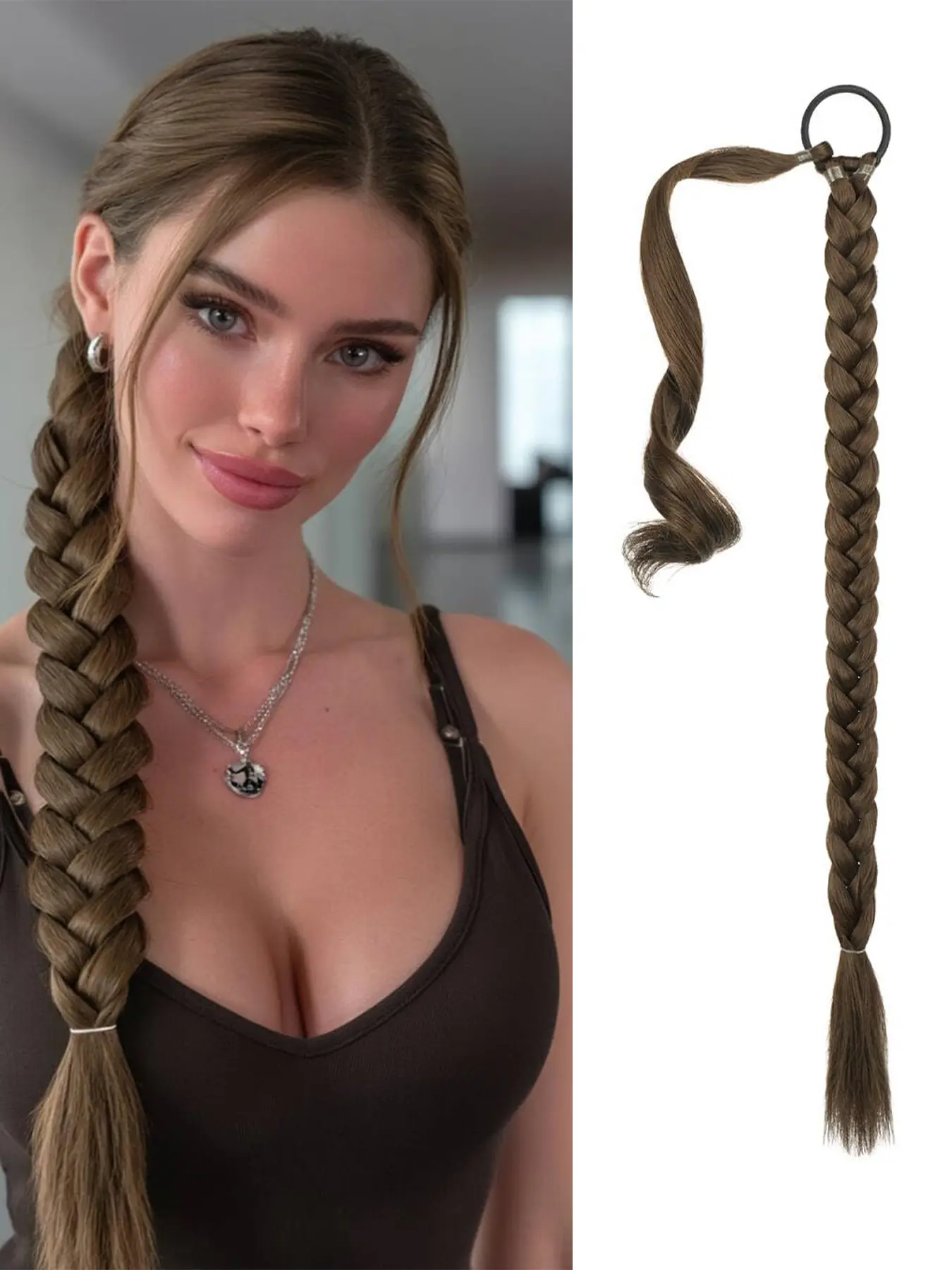 Braid Pony Tail Fluffy Natural Soft Long Braid Ponytail Extension, Straight Sleek Wrap Around Hair Extensions, Synthetic Hairpieces for Women