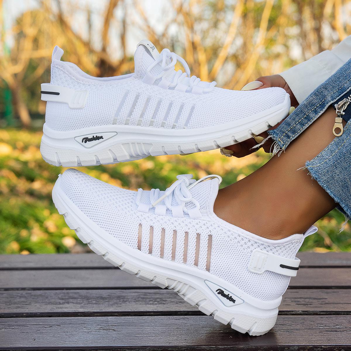 Women's Breathable - Sneakers with Stability - / Grey Solid Color Lace-Up Walking Running Gym Shoes, Cushioned PVC Sole & Mesh Upper for Outdoor, Commute, Casual Wear - Minimalist Versatile Athletic Footwear