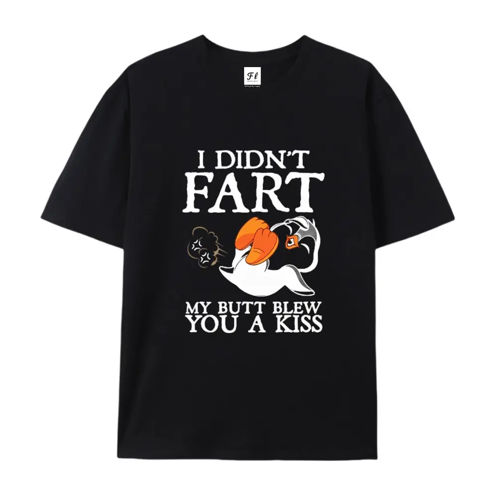 Playful Penguin Funny Joke Graphic T-Shirt, Lighthearted Humor Cartoon Animal Unisex Cotton Casual Tee