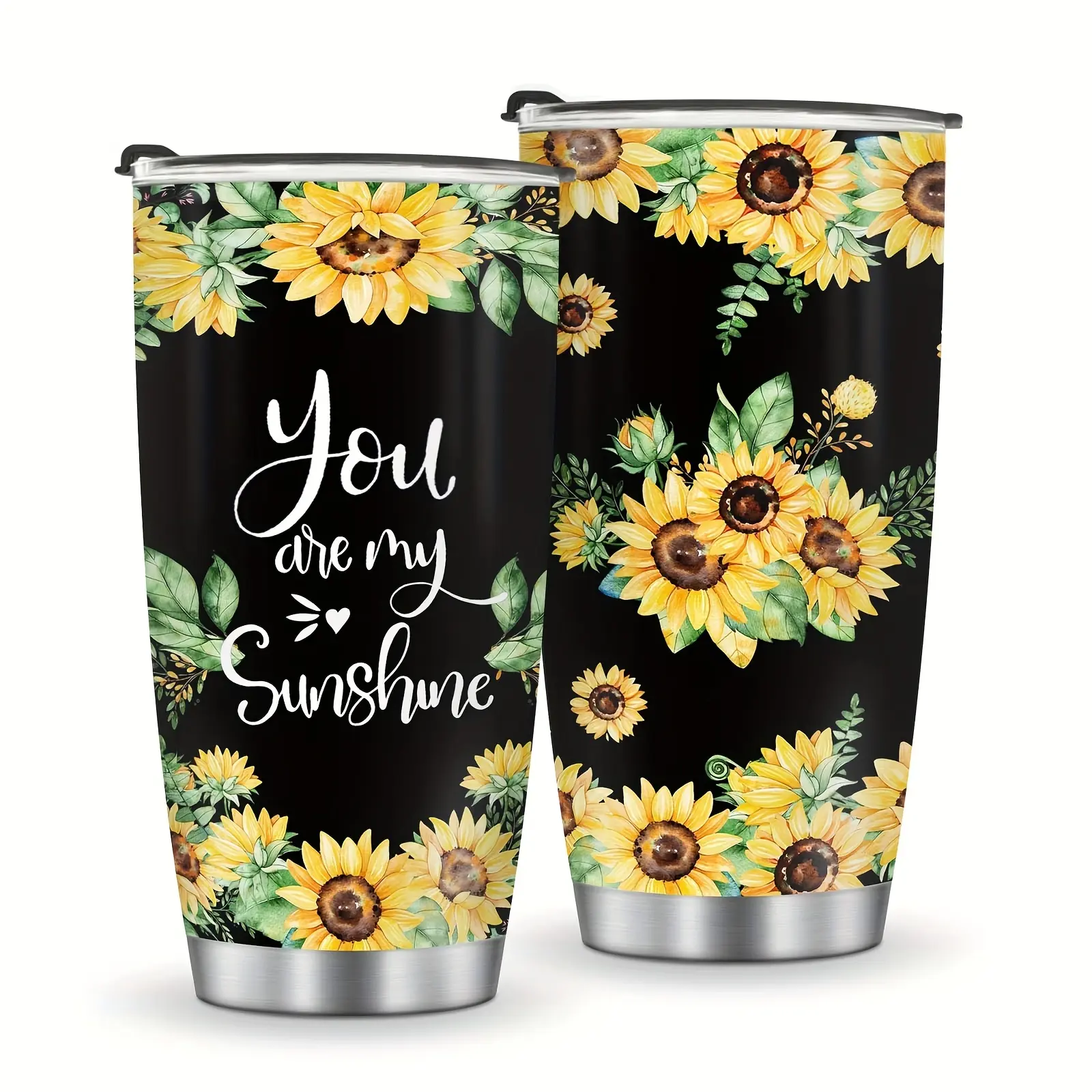 1 Piece Stainless Steel Sunflower Cup with Lid - 20 oz Double Wall Vacuum Insulated Travel Cup, Wash, Suitable for Office, Camping, Reading - Ladies Gift, Suitable for Christmas, Thanksgiving, Valentine's Day, Mother's Day, Graduation