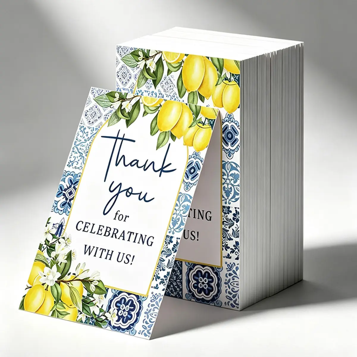 50/100 Lemon Color Thank You Cards, Wedding Party Birthday Gift Cards, Small Business Supplies, Printed with Pictures or Text