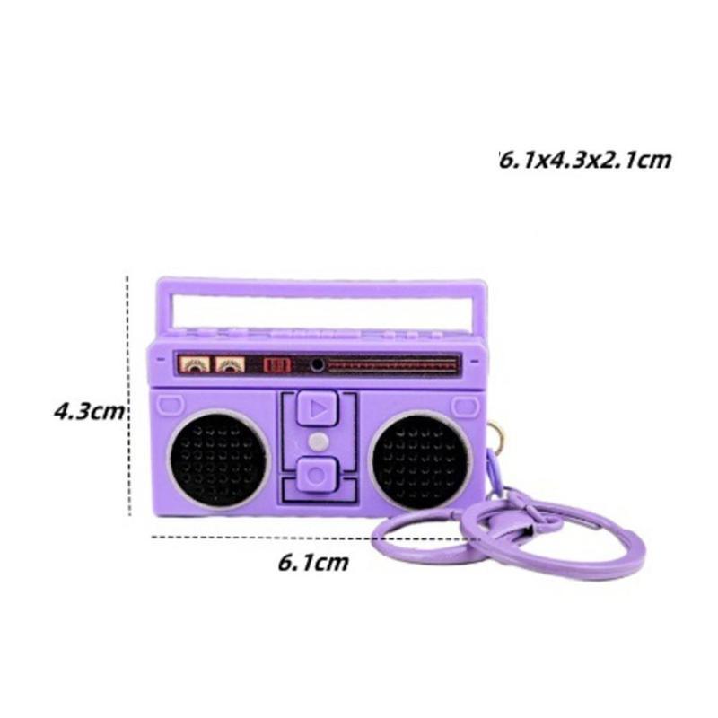 2 Pcs Nostalgic Mini Radio Recorder Keychain Set, Vintage-Inspired Funny Bag Ornaments with Retro Design, Stretchy Scrunchie Lanyard  Retractable Heart Clip for Daily Use  Gift Ideas Teacher Appreciation Makeup Pouch and Bracelets TikTokShopBlackFriday