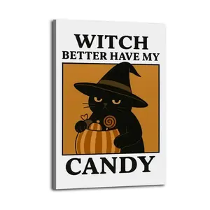Funny Black Cat Canvas Prints | Bedroom Art | Bathroom Art | Trendy Wall Art | Funky Wall Art