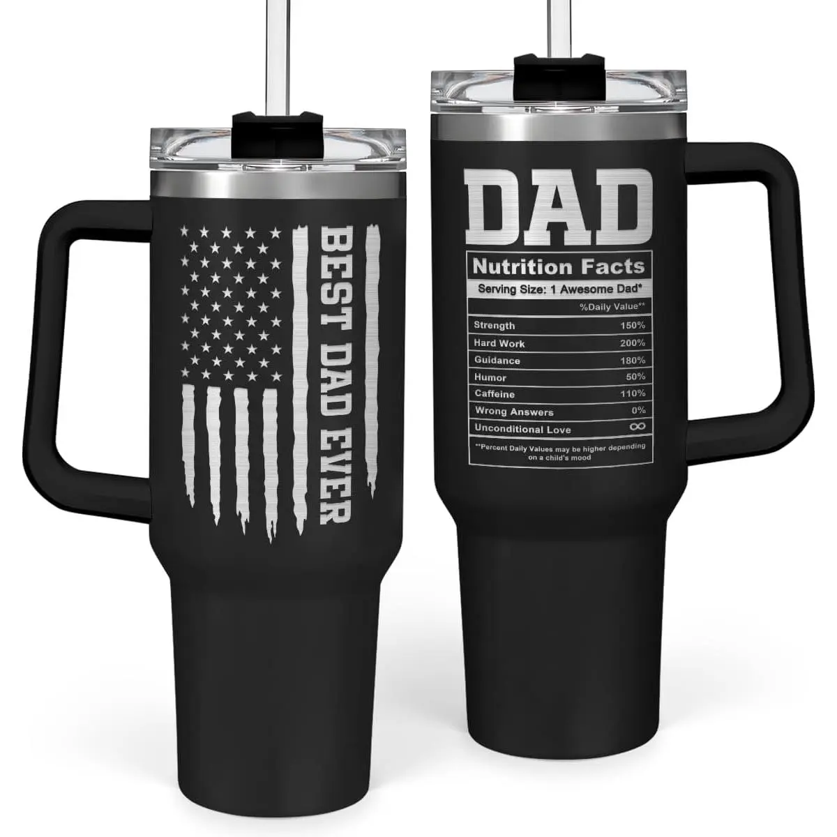 Best Dad Ever Tumbler 40oz Stainless Steel Insulated with Lid & Straw, Dads Gifts for Christmas Birthday Valentine Fathers Day, Father Coffee Cup Gift for Dad Daddy Father from Daughter Son