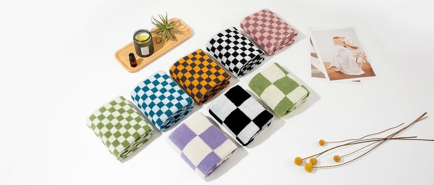 Hand Towels 5 Pack Cotton Face Towels Soft, Absorbent, and Decorative Checkered Design for Bathroom, Kitchen, Gym, and Spa 13 x 29 Inches for Any Occasion