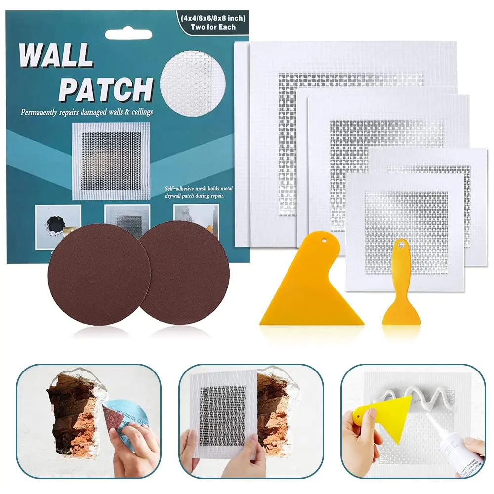 4" 6" 8" (Two of Each) Wall Repair Patch, Plasterboard Patch, Safe Mend Plaster Repair Kit, Safemend Drywall Repair Adhesive, Filler for Walls Ceiling Hole, Self Adhesive  Mesh Wall Repair